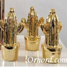 luxury Metallic Gold Ceramic Cactus