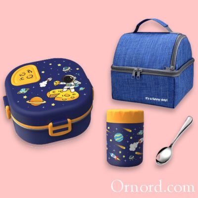 Kids Astronaut Thermal Lunch Box Set with Insulated Food Jar & Carry Bag - Tm876