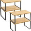 Modern Light Wood & Black Metal Nesting Tables Set