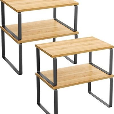 Modern Light Wood & Black Metal Nesting Tables Set