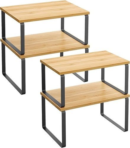 Modern Light Wood & Black Metal Nesting Tables Set
