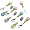 Flower Silicone Handle Spoon & Fork -Tm655