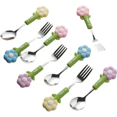 Flower Silicone Handle Spoon & Fork -Tm655