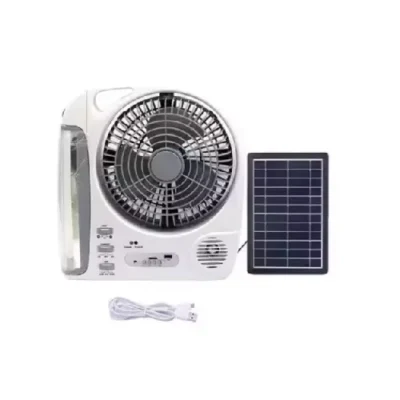 Portable Solar Rechargeable Desk Fan with Bluetooth, TF Card, FM Radio & Power Bank Function