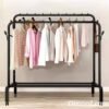 Double Pole Metal Double Rail Rolling Clothes Rack with Shelves