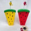 12pcs-Reusable Kids Watermelon Slice Straw Cup with Silicone Topper Cap - Tm6432