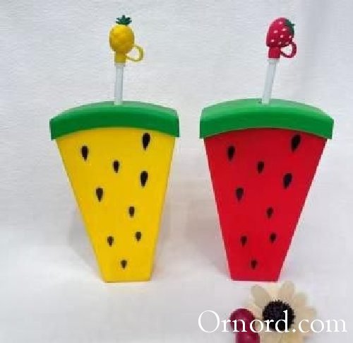 12pcs-Reusable Kids Watermelon Slice Straw Cup with Silicone Topper Cap - Tm6432