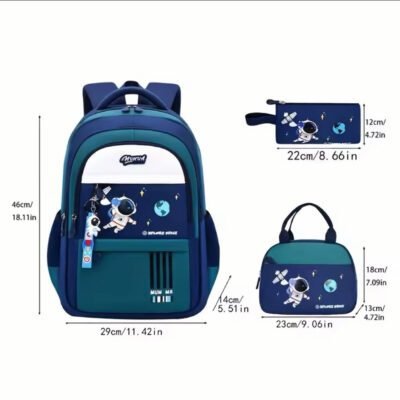 -Piece Astronaut Space Theme School Bag Set with Lunch Bag & Pencil Case Tw346