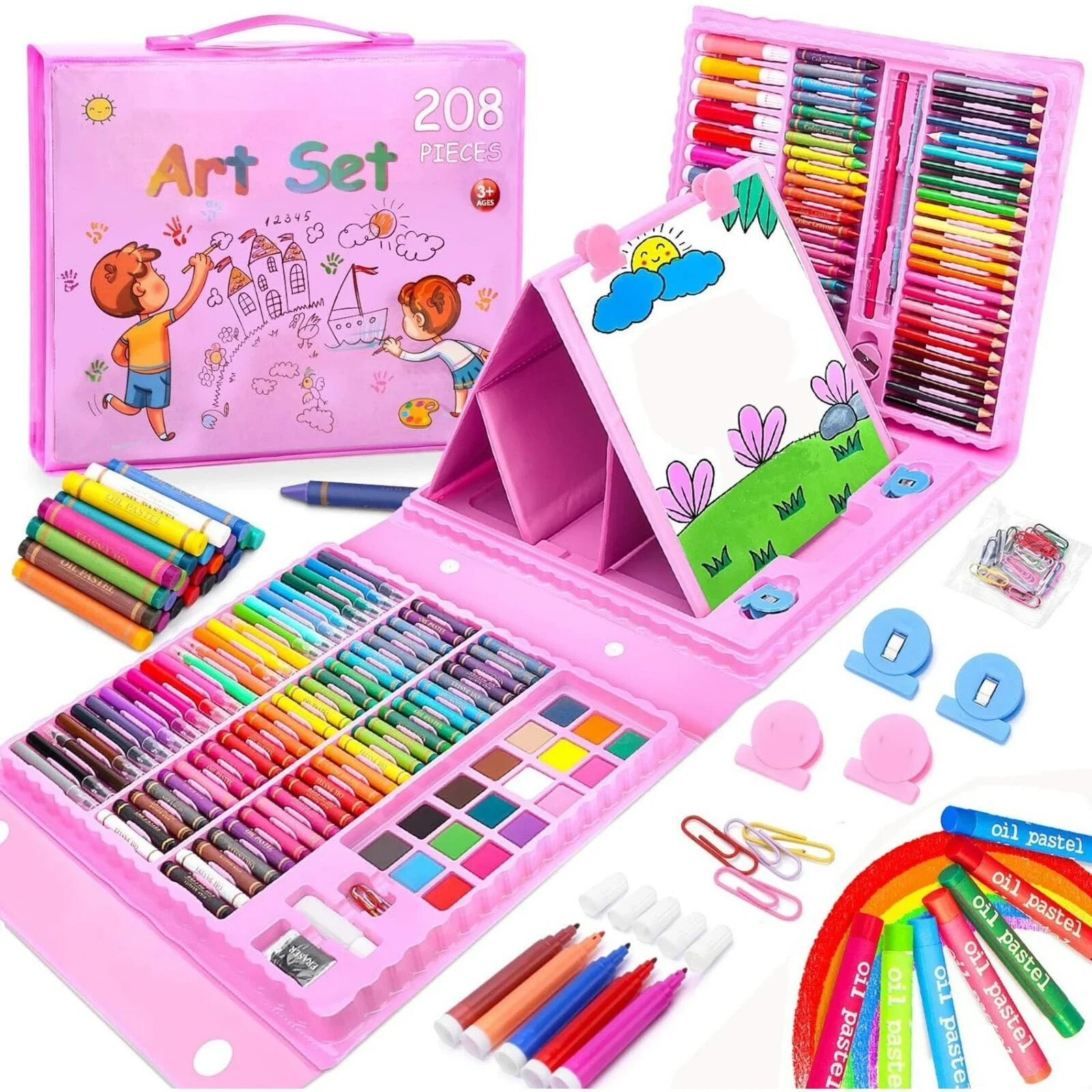208-Piece Kids Art Set with Double-Sided Trifold Easel – Tw654