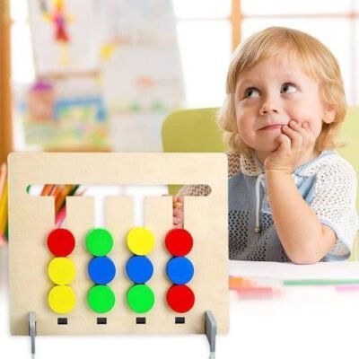 Wooden Color Matching Four-Color Sliding Logic Game