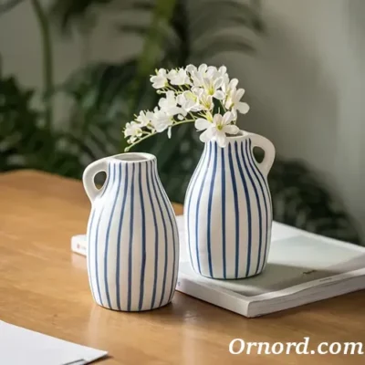 Modern Black & White Striped Ceramic Jug Vase