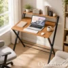 Compact Folding Computer Desk with Top Storage Shelf -Rh665